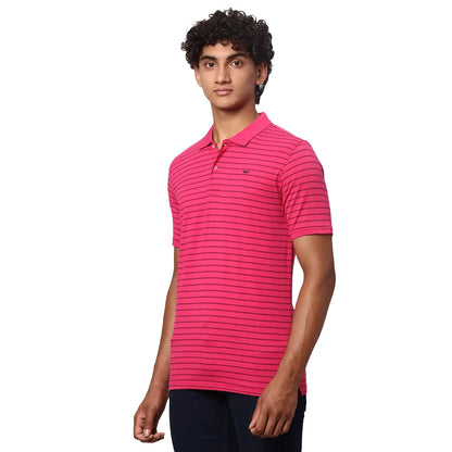Men Red Slim Fit Print Cotton Polyester Blend Round Neck Collar Polo T-Shirt