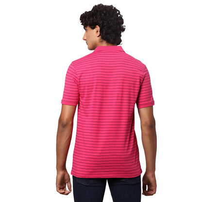 Men Red Slim Fit Print Cotton Polyester Blend Round Neck Collar Polo T-Shirt