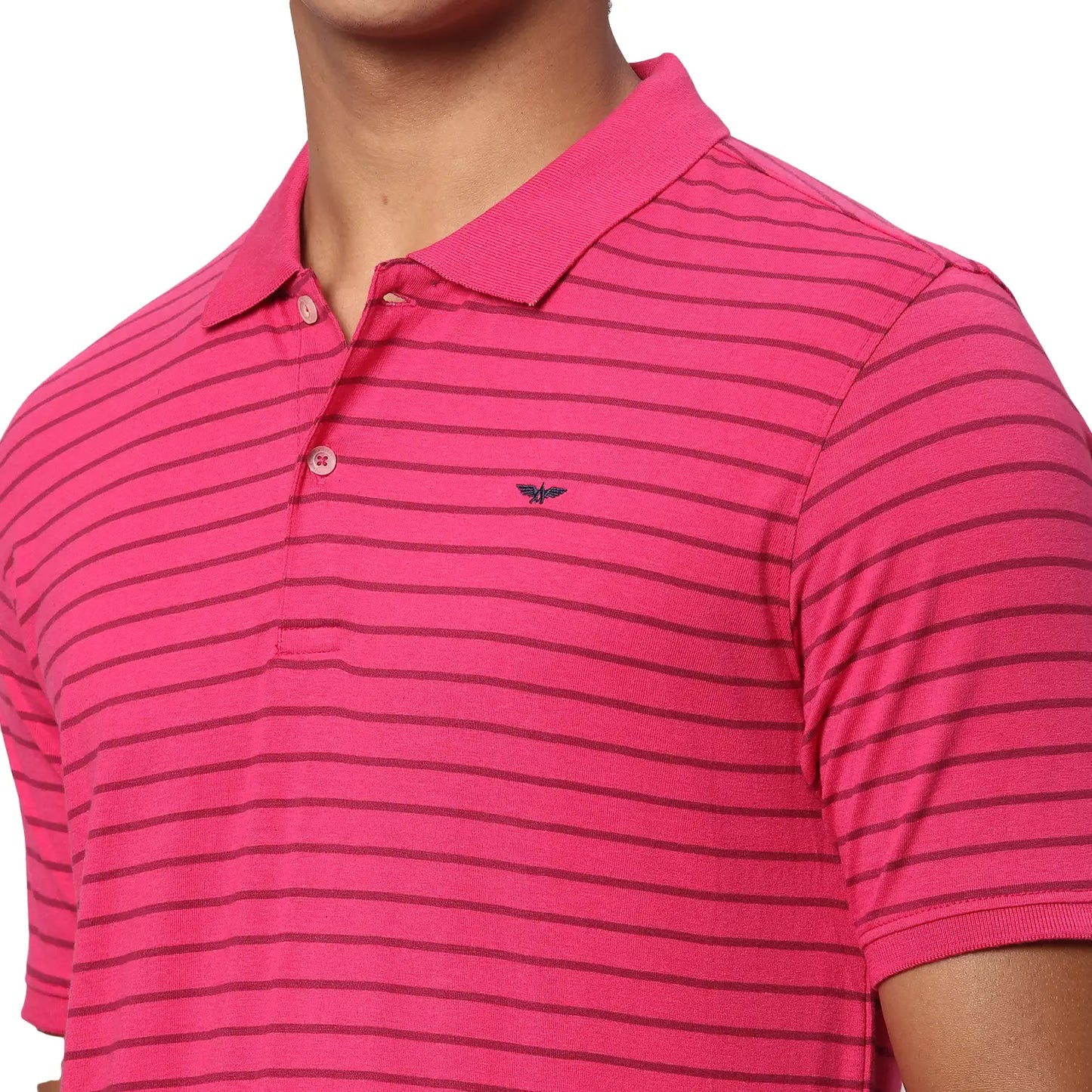 Men Red Slim Fit Print Cotton Polyester Blend Round Neck Collar Polo T-Shirt