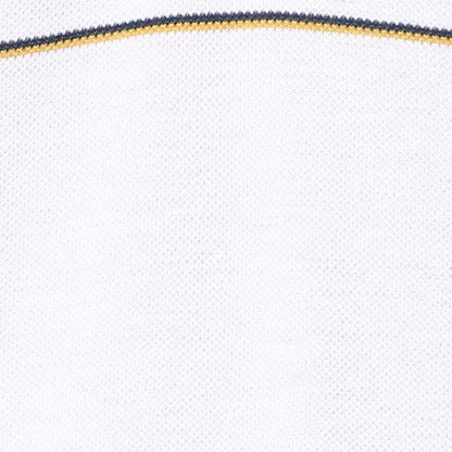 Men White Slim Fit Stripe Cotton Polyester Blend Round Neck Collar Polo T-Shirt