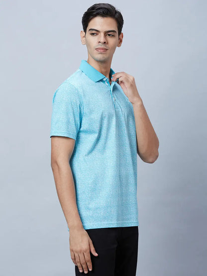 Men Petrol Regular Fit Print Cotton T-Shirt