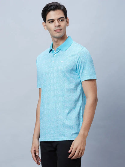Men Petrol Regular Fit Print Cotton T-Shirt