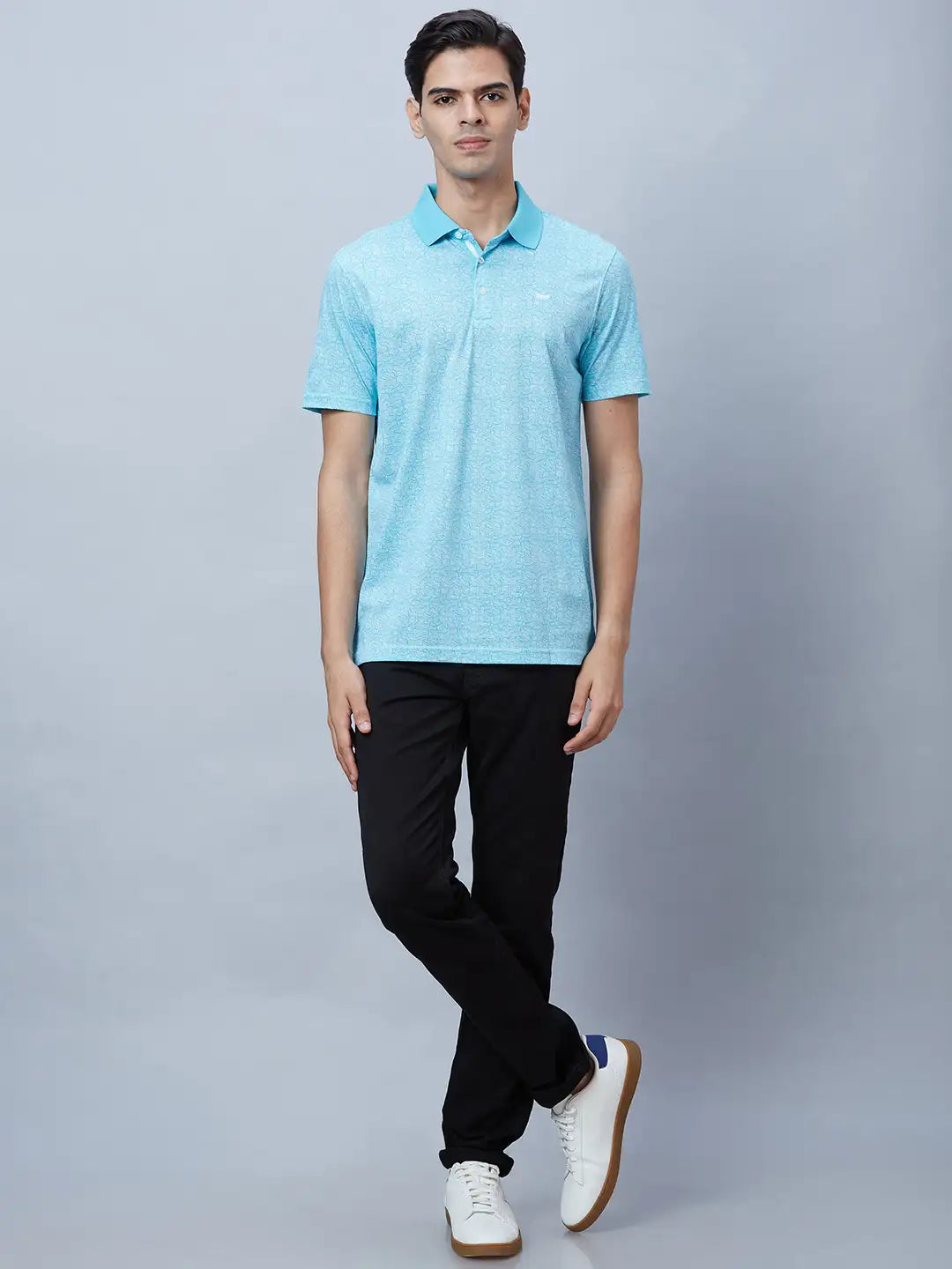 Men Petrol Regular Fit Print Cotton T-Shirt