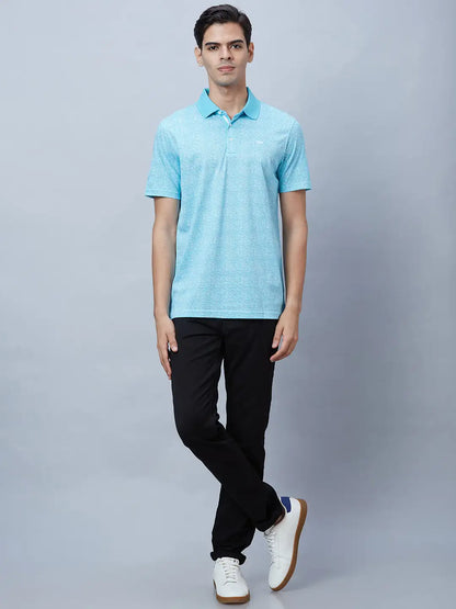 Men Petrol Regular Fit Print Cotton T-Shirt