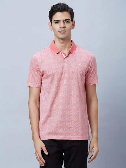Men Red Regular Fit Print Cotton T-Shirt