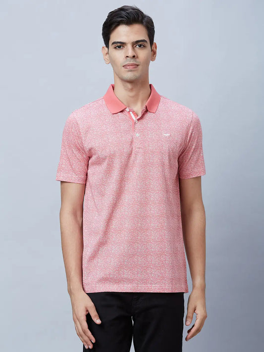 Men Red Regular Fit Print Cotton T-Shirt