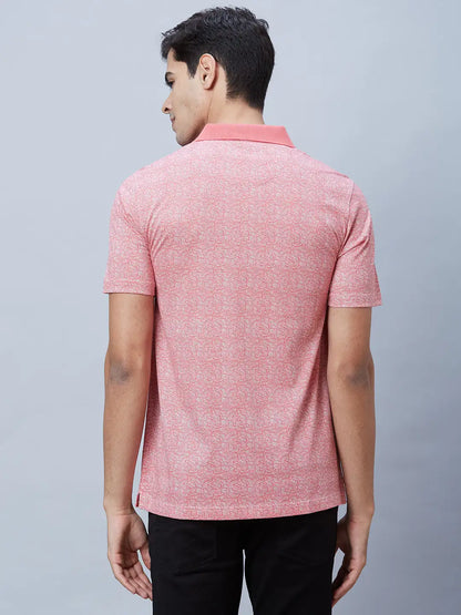 Men Red Regular Fit Print Cotton T-Shirt