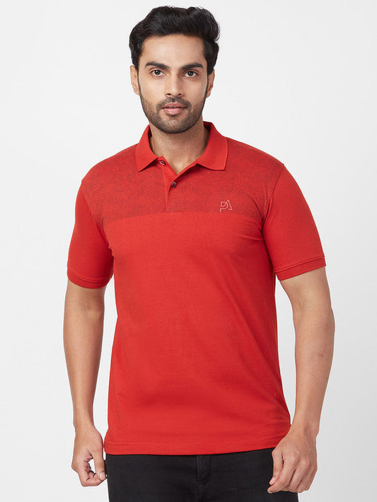 Park Avenue Men Red Printed Slim Fit Half Sleeve Polo Neck T-Shirt
