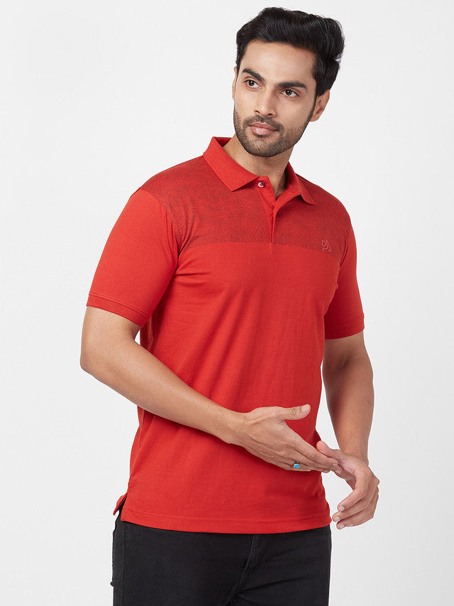 Park Avenue Men Red Printed Slim Fit Half Sleeve Polo Neck T-Shirt