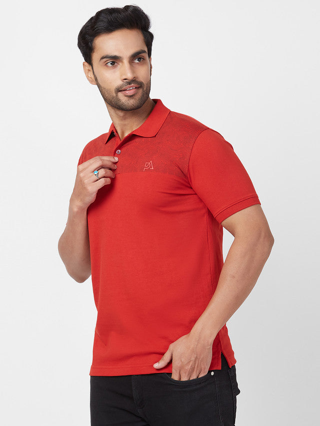 Park Avenue Men Red Printed Slim Fit Half Sleeve Polo Neck T-Shirt