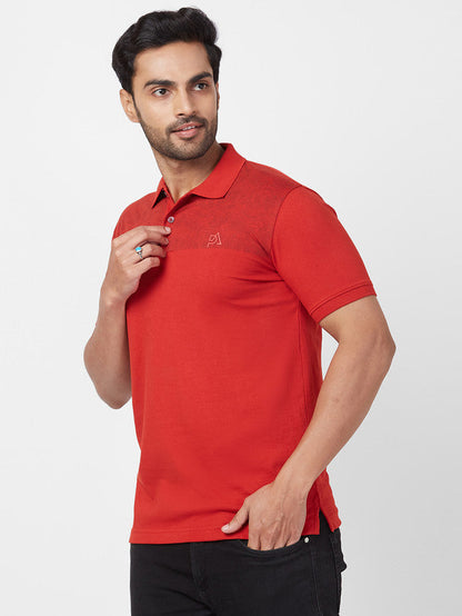 Park Avenue Men Red Printed Slim Fit Half Sleeve Polo Neck T-Shirt