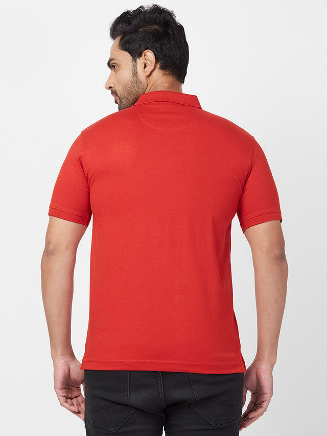 Park Avenue Men Red Printed Slim Fit Half Sleeve Polo Neck T-Shirt