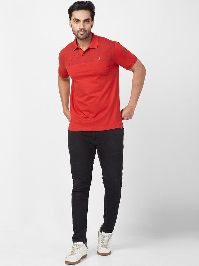 Park Avenue Men Red Printed Slim Fit Half Sleeve Polo Neck T-Shirt
