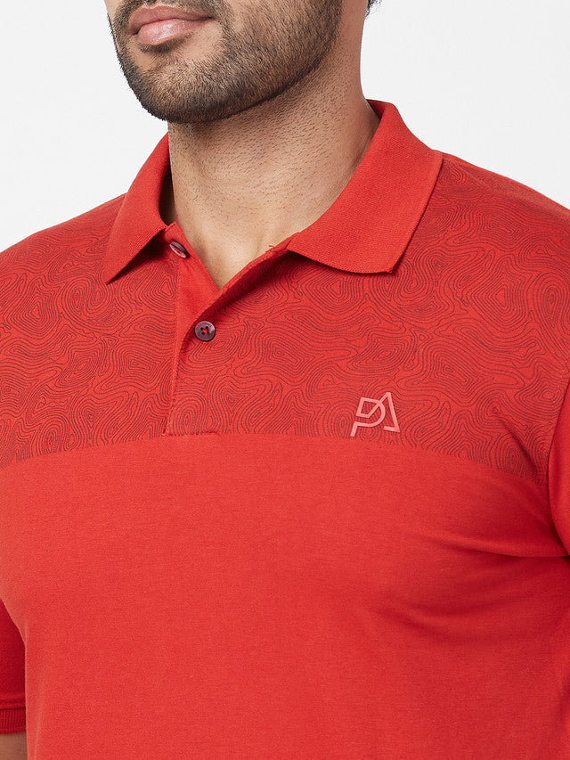 Park Avenue Men Red Printed Slim Fit Half Sleeve Polo Neck T-Shirt