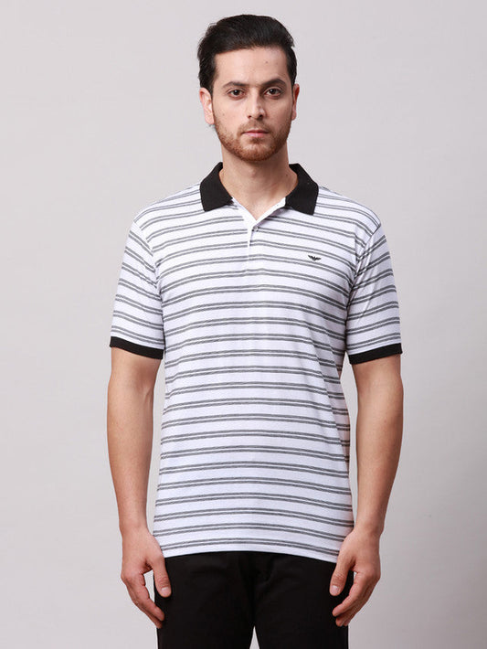 Park Avenue Black Stripe Slim Fit Half Sleeve Cotton Blend T-Shirt