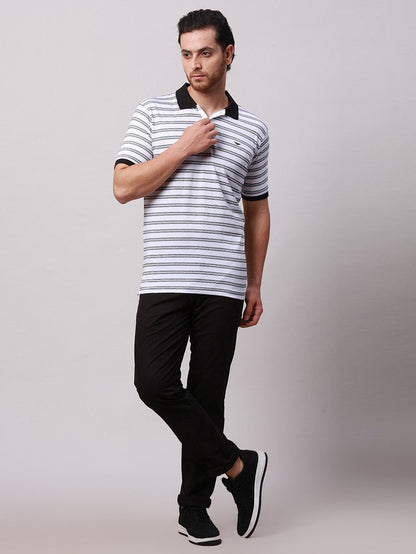 Park Avenue Black Stripe Slim Fit Half Sleeve Cotton Blend T-Shirt