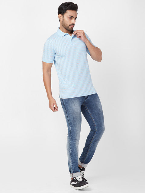 Park Avenue Men Blue Slim Fit Stripe T-Shirt