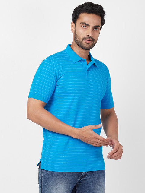 Park Avenue Men Blue Slim Fit Stripe T-Shirt