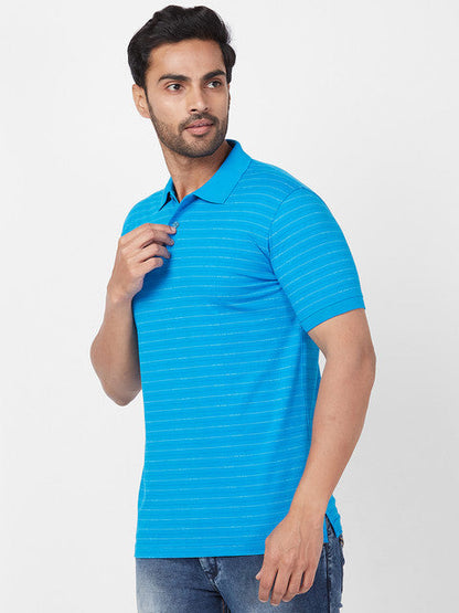Park Avenue Men Blue Slim Fit Stripe T-Shirt