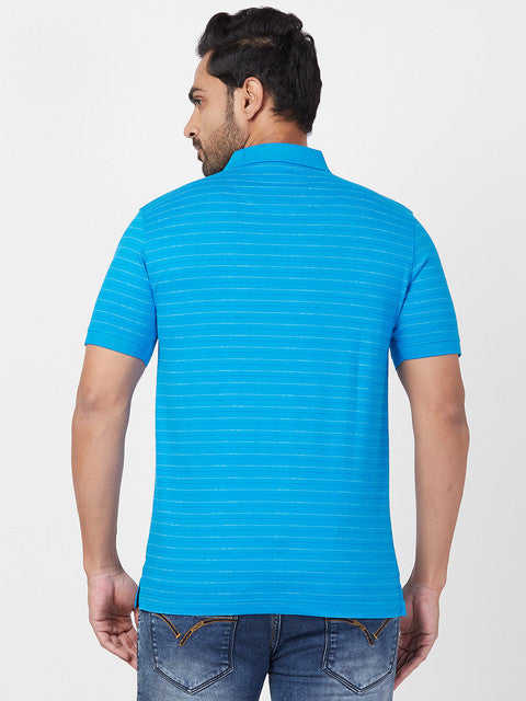 Park Avenue Men Blue Slim Fit Stripe T-Shirt