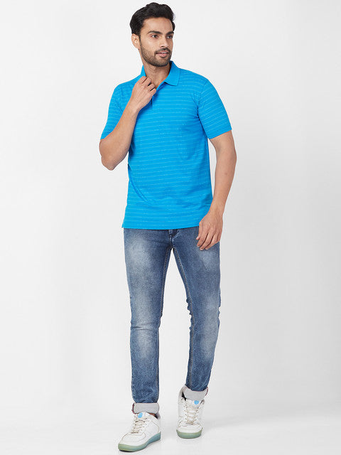 Park Avenue Men Blue Slim Fit Stripe T-Shirt