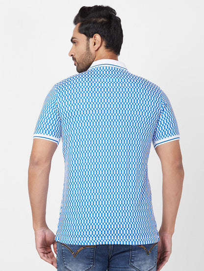 Park Avenue Men Blue Printed Slim Fit Half Sleeve Polo Neck T-Shirt