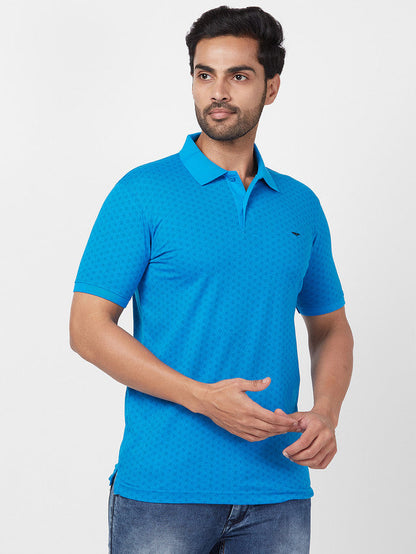 Park Avenue Men Blue Printed Slim Fit Half Sleeve Polo Neck T-Shirt