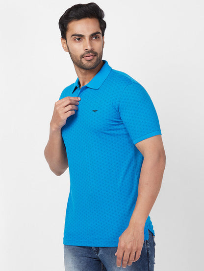 Park Avenue Men Blue Printed Slim Fit Half Sleeve Polo Neck T-Shirt