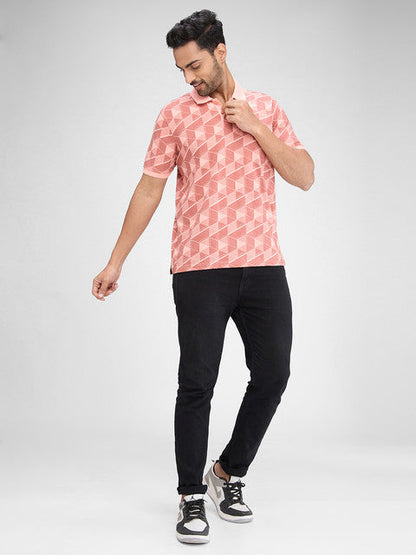 Park Avenue Men Pink Printed Slim Fit Cotton Blend T-Shirt