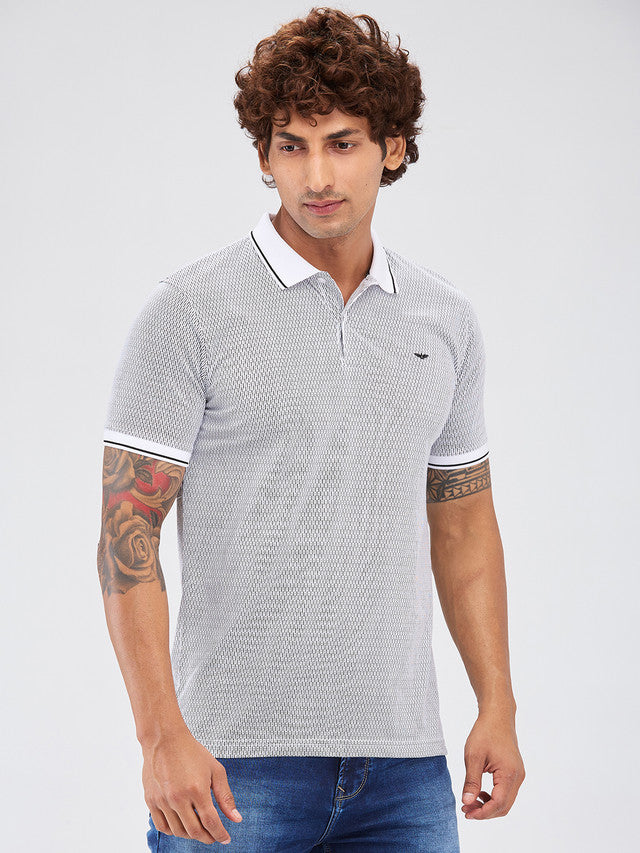 Park Avenue White Printed Slim Fit Cotton Blend T-Shirt