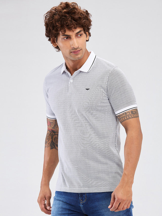 Park Avenue White Printed Slim Fit Cotton Blend T-Shirt