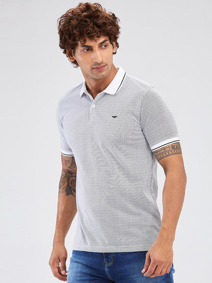 Park Avenue White Printed Slim Fit Cotton Blend T-Shirt