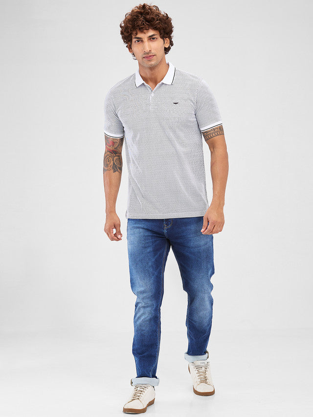Park Avenue White Printed Slim Fit Cotton Blend T-Shirt