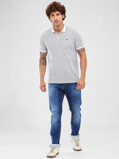 Park Avenue White Printed Slim Fit Cotton Blend T-Shirt