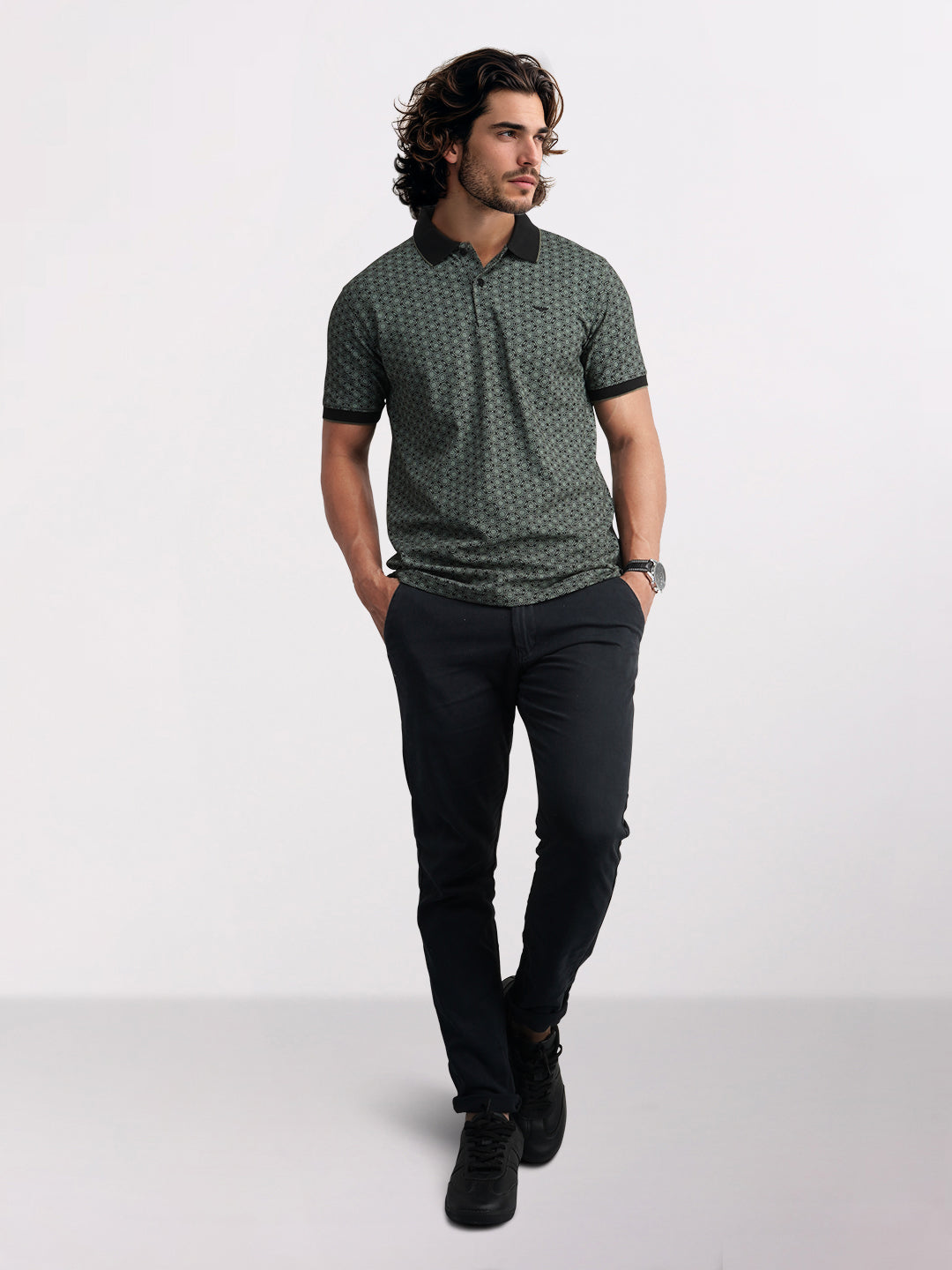 Park Avenue Men Black Printed Slim Fit Cotton Blend T-Shirt