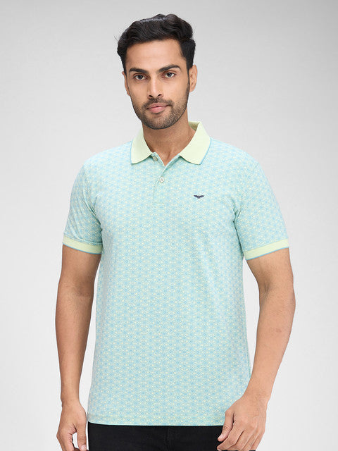 Park Avenue Men Green Printed Slim Fit Cotton Blend T-Shirt