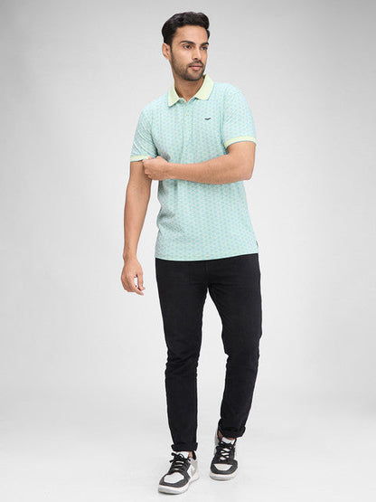 Park Avenue Men Green Printed Slim Fit Cotton Blend T-Shirt