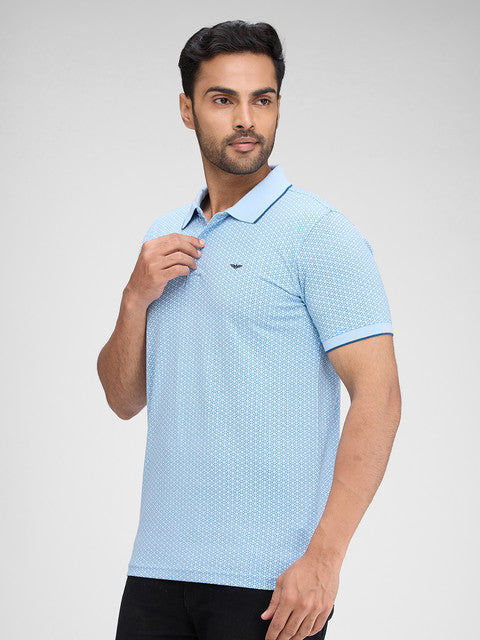 Park Avenue Men Blue Printed Slim Fit Cotton Blend T-Shirt