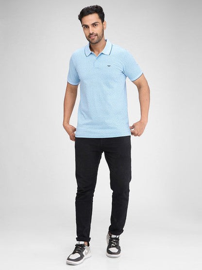 Park Avenue Men Blue Printed Slim Fit Cotton Blend T-Shirt