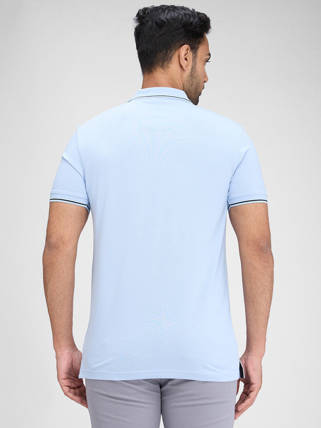 Park Avenue Blue Solid Slim Fit Half Sleeve Cotton Blend T-Shirt