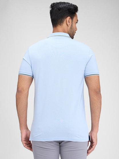 Park Avenue Blue Solid Slim Fit Half Sleeve Cotton Blend T-Shirt