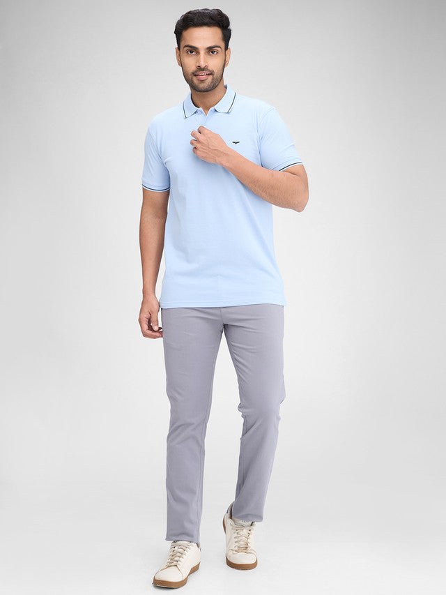 Park Avenue Blue Solid Slim Fit Half Sleeve Cotton Blend T-Shirt