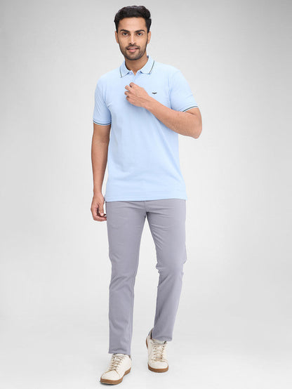 Park Avenue Blue Solid Slim Fit Half Sleeve Cotton Blend T-Shirt