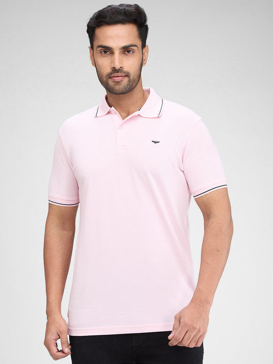 Park Avenue Pink Solid Slim Fit Half Sleeve Cotton Blend T-Shirt