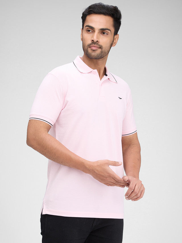 Park Avenue Pink Solid Slim Fit Half Sleeve Cotton Blend T-Shirt