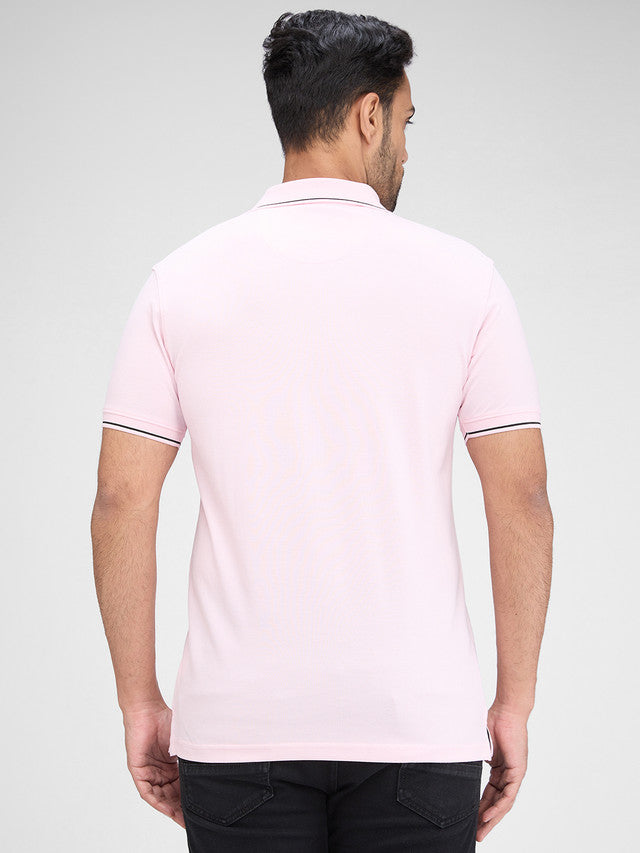 Park Avenue Pink Solid Slim Fit Half Sleeve Cotton Blend T-Shirt