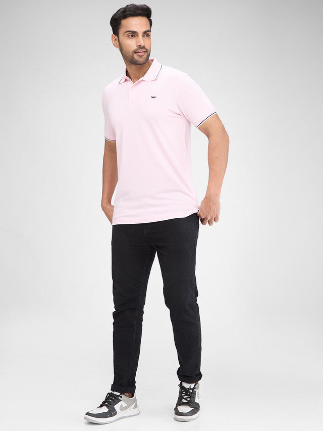 Park Avenue Pink Solid Slim Fit Half Sleeve Cotton Blend T-Shirt