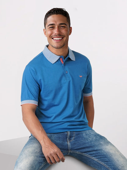 Park Avenue Blue Solid Slim Fit Half Sleeve Cotton Blend T-Shirt