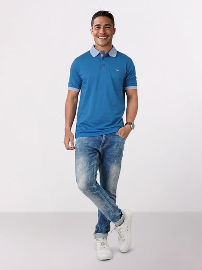 Park Avenue Blue Solid Slim Fit Half Sleeve Cotton Blend T-Shirt