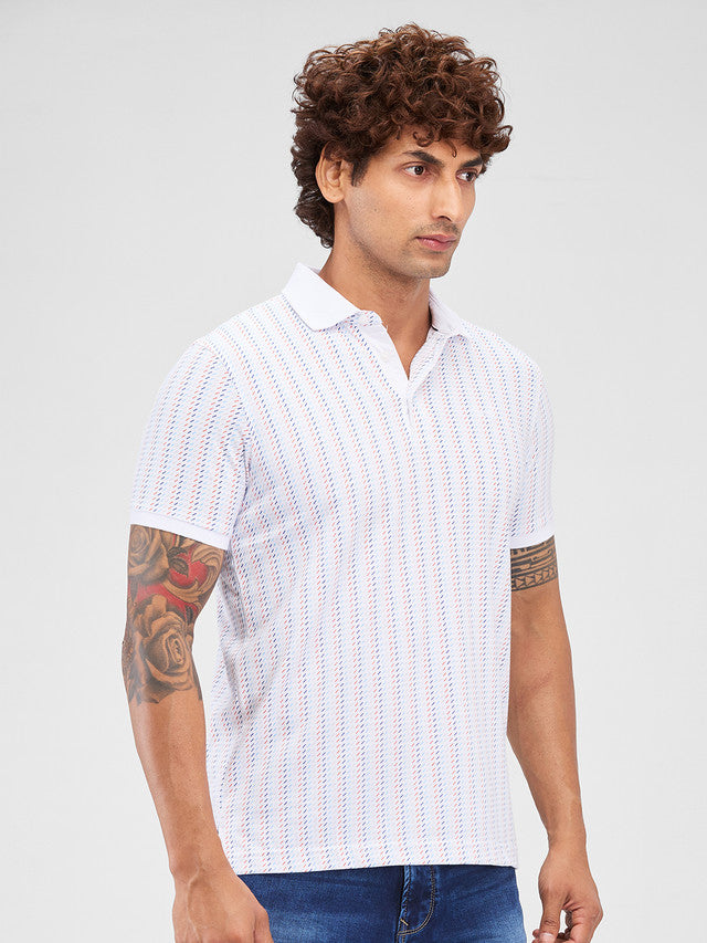 Park Avenue White Printed Slim Fit Cotton Blend T-Shirt